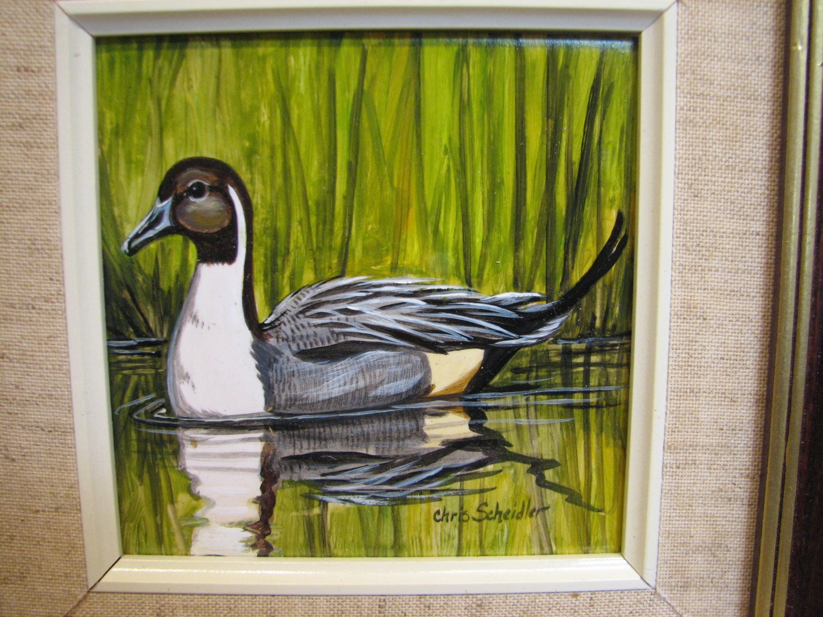 Chris Scheidler Framed Hand Painted Art Tile Pintail Duck