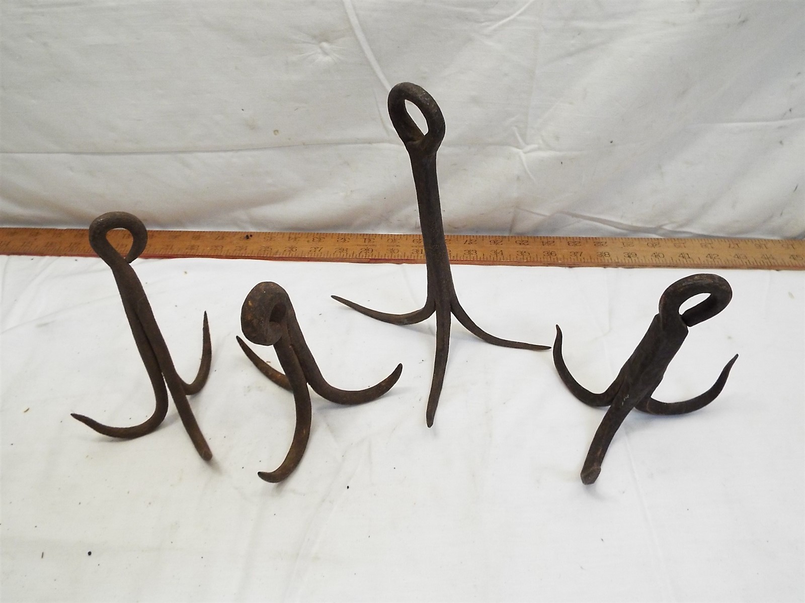 Antique Blacksmith Hand Forged Fishing Grappling Hooks Treble Meat