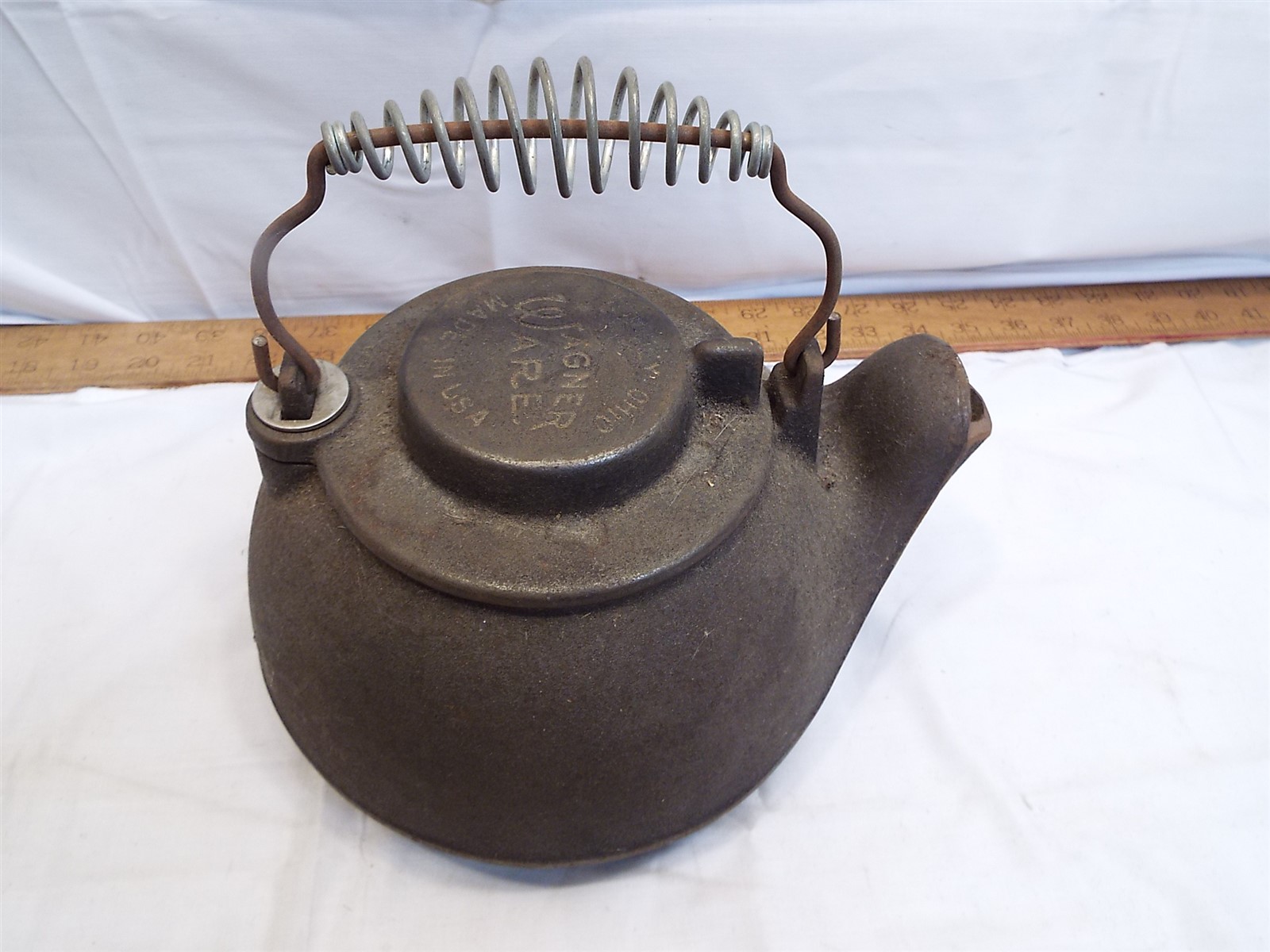wagner's 1891 ワグナーズ 鋳鉄製ケトル Cast Iron Wagner Ware Teapot Small Tea Kettle Pot Wire Handle